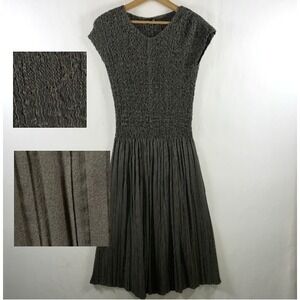 Veeca Womens Textured Pleated Drop Waist Stretch Midi Dress Sz S Lagenlook Artsy